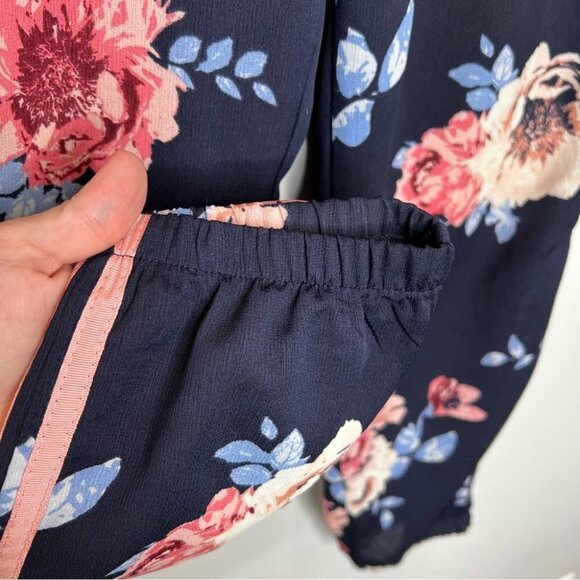 About a Girl Womens Size Small Blue Floral Jogger Pants Pull On Pink Casual - Picture 6 of 10